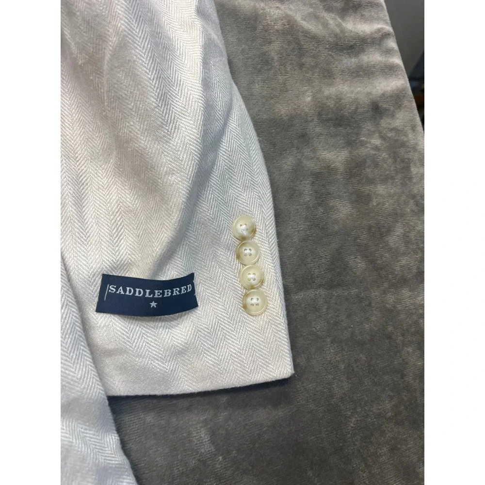 Saddlebred Mens 44R‎ Sport Coat Tan White Herringbone Linen Blend Blazer NWT
